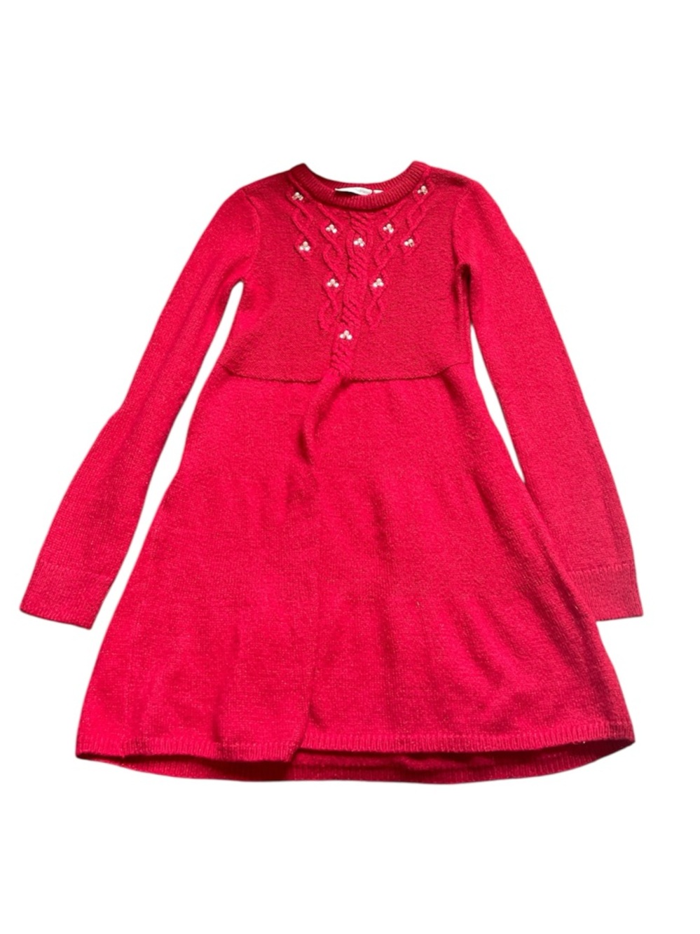 Children's Place Red Knit Long-Sleeve Flared Sweater Dress Rhinestones Size L
